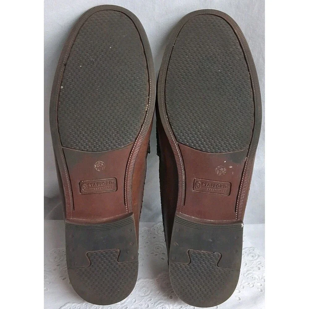 Mens Stafford Brown Weave Leather Slip On Oxford Dress Tassel 9.5D Comfort Event